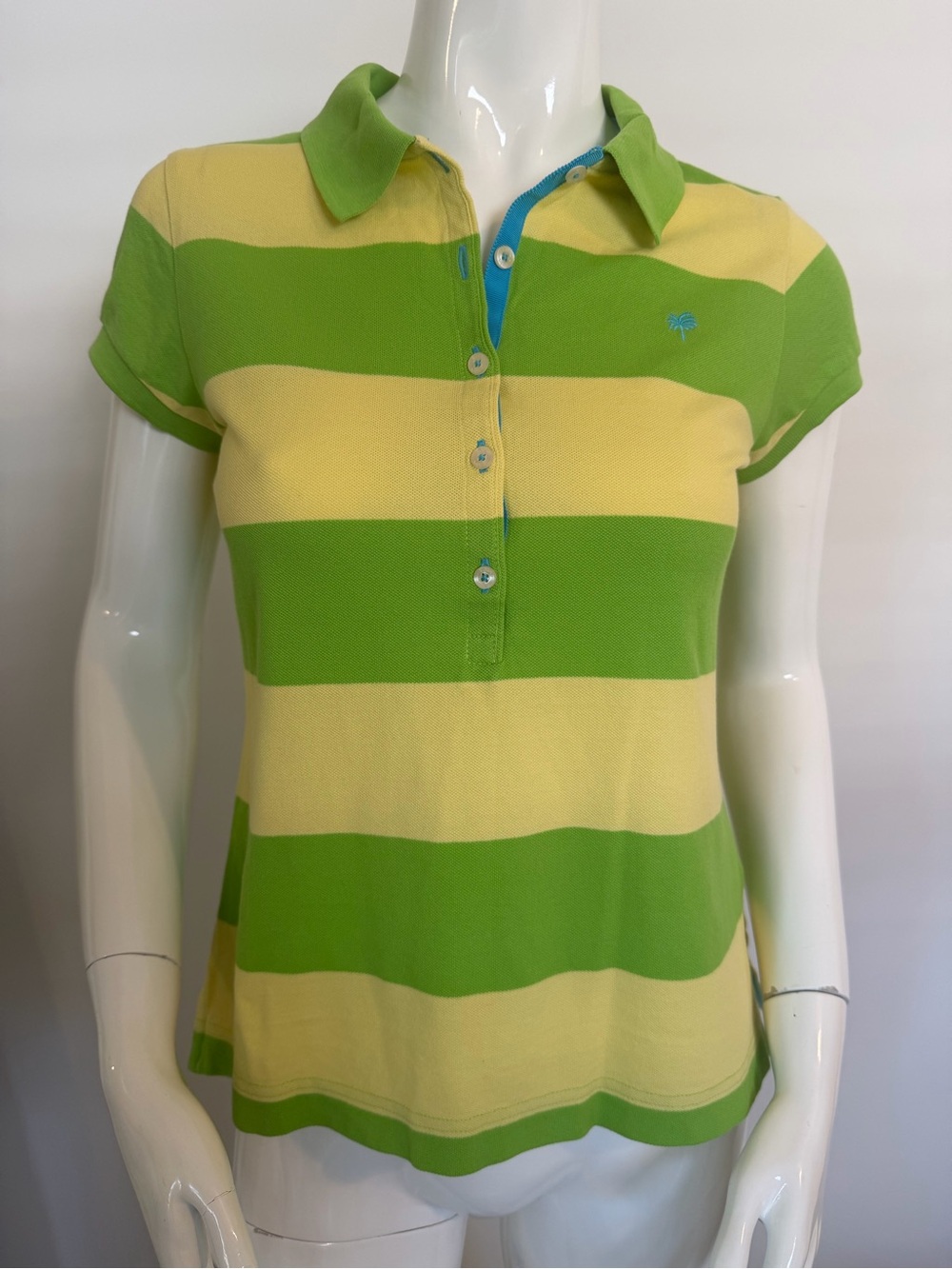 Lilly Pulitzer Green and Yellow Striped Polo Top Medium